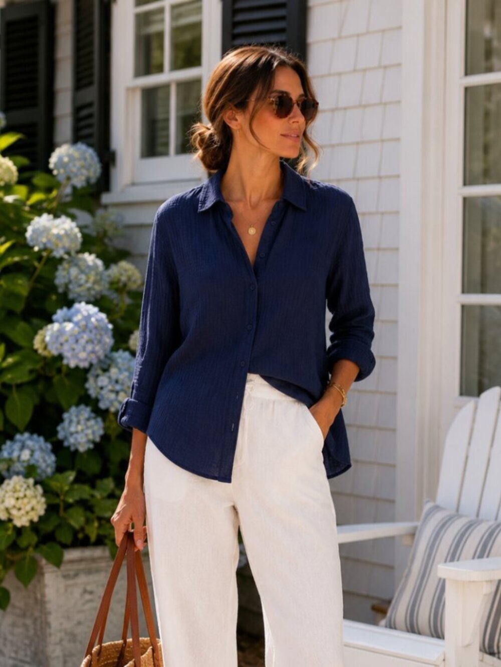 Splendid Navy Cotton Gauze Button Down Shirt NWT Size S